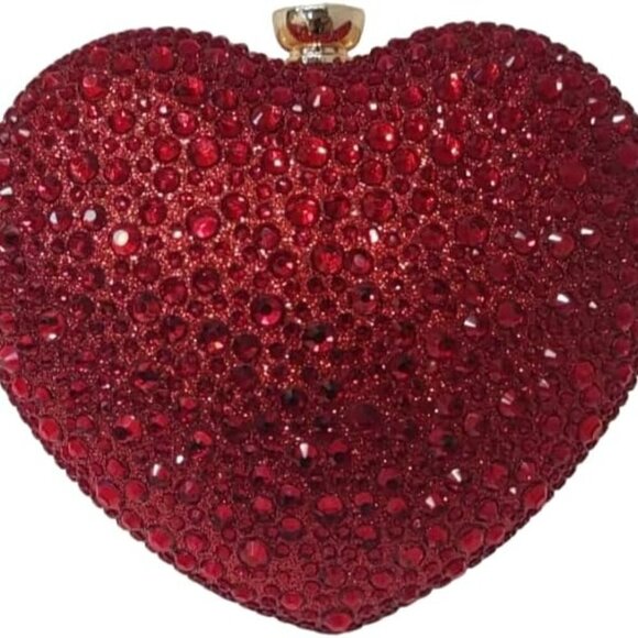 Compact Heart-Shaped Acrylic Clutch Bag with Rhinestones - Perfect Gift for Her - Picture 1 of 5